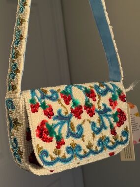 New Hand Beaded Floral Shoulder Handbag